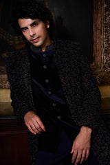 BLUE VELVET OPEN JACKET WITH VEST SET
