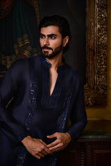 NAVY CHANDERI KURTA CHURIDAR SET