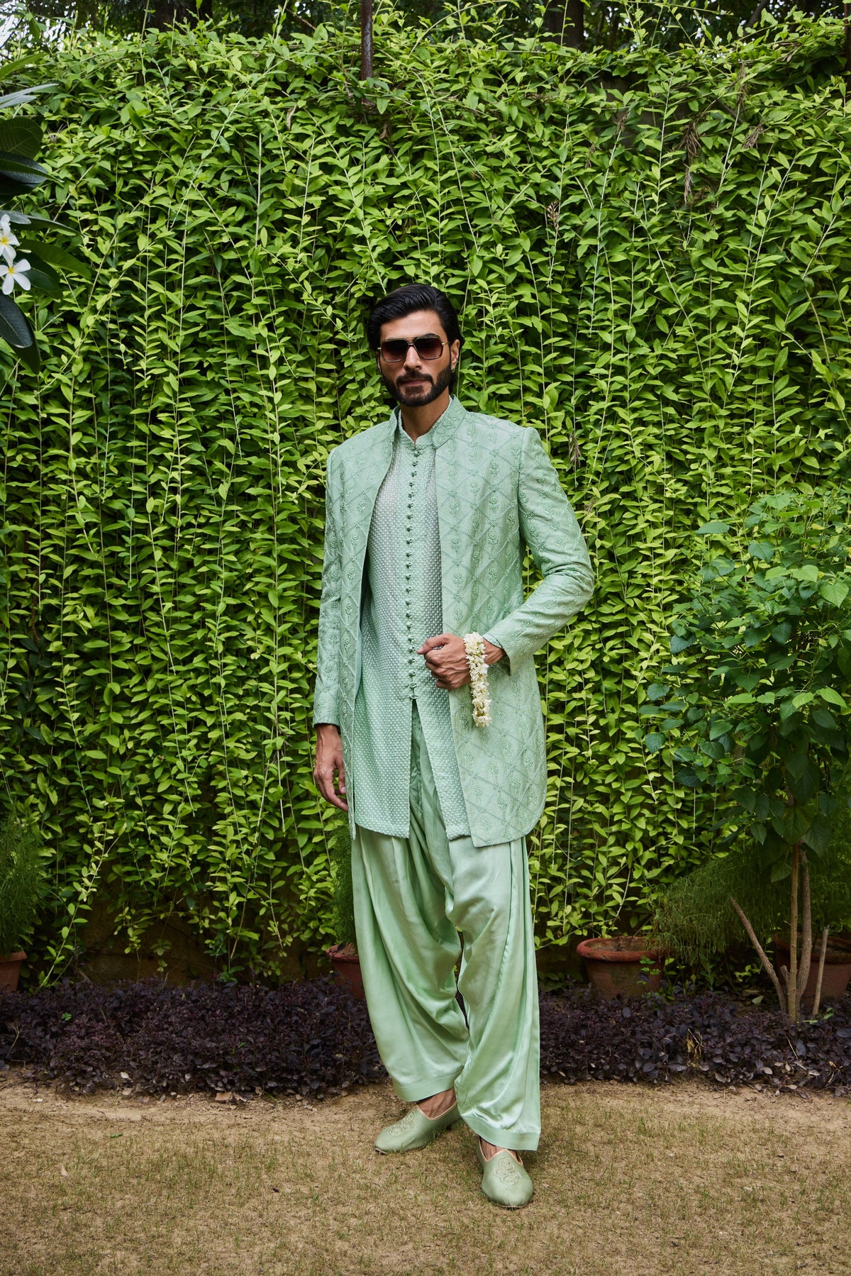 JADE GREEN OPEN JACKET KURTA SALWAR SET