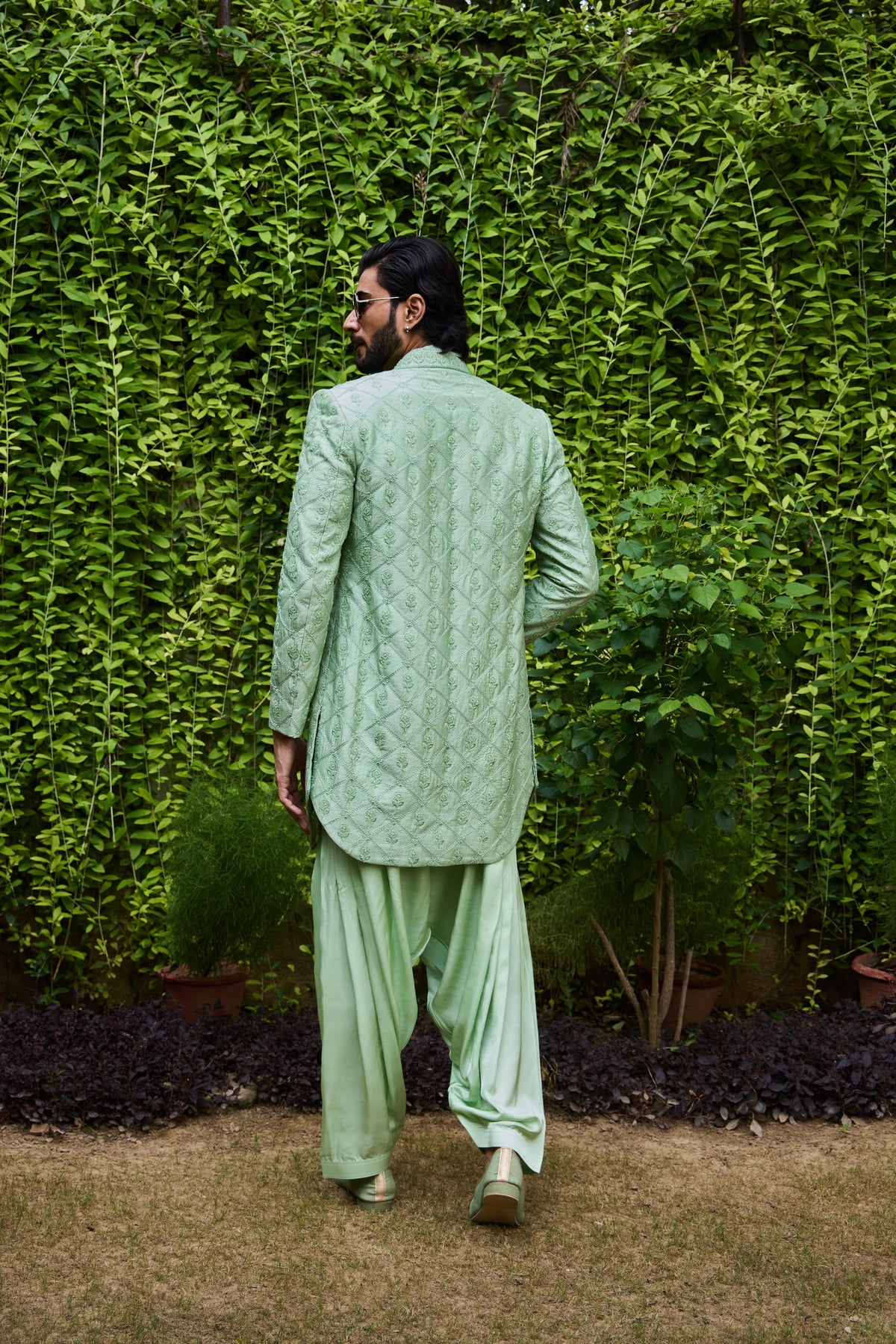 JADE GREEN OPEN JACKET KURTA SALWAR SET