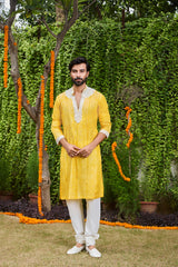 YELLOW SHIBORI SILK KURTA PATIALA SALWAR SET