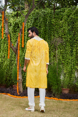 YELLOW SHIBORI SILK KURTA PATIALA SALWAR SET