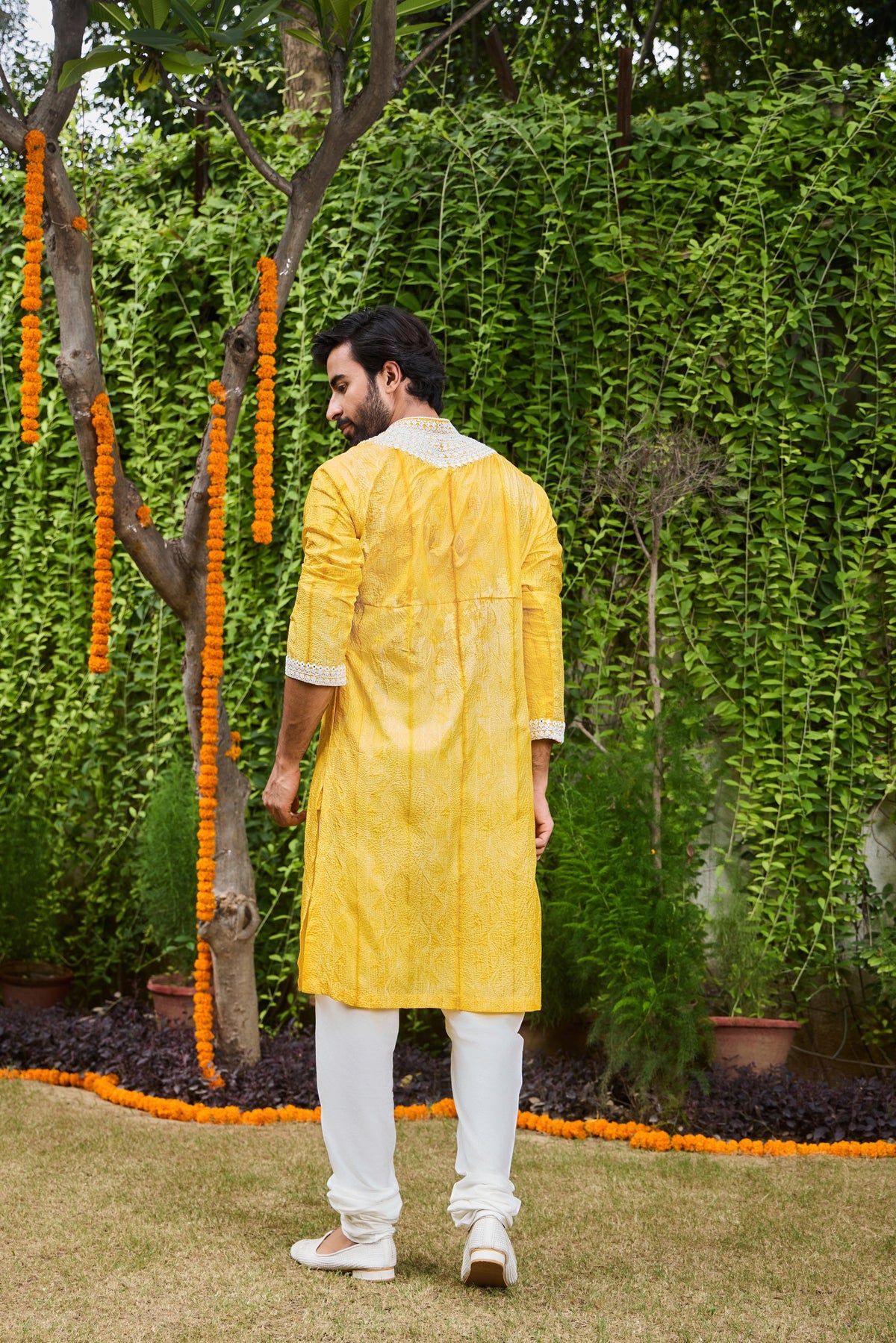 YELLOW SHIBORI SILK KURTA PATIALA SALWAR SET