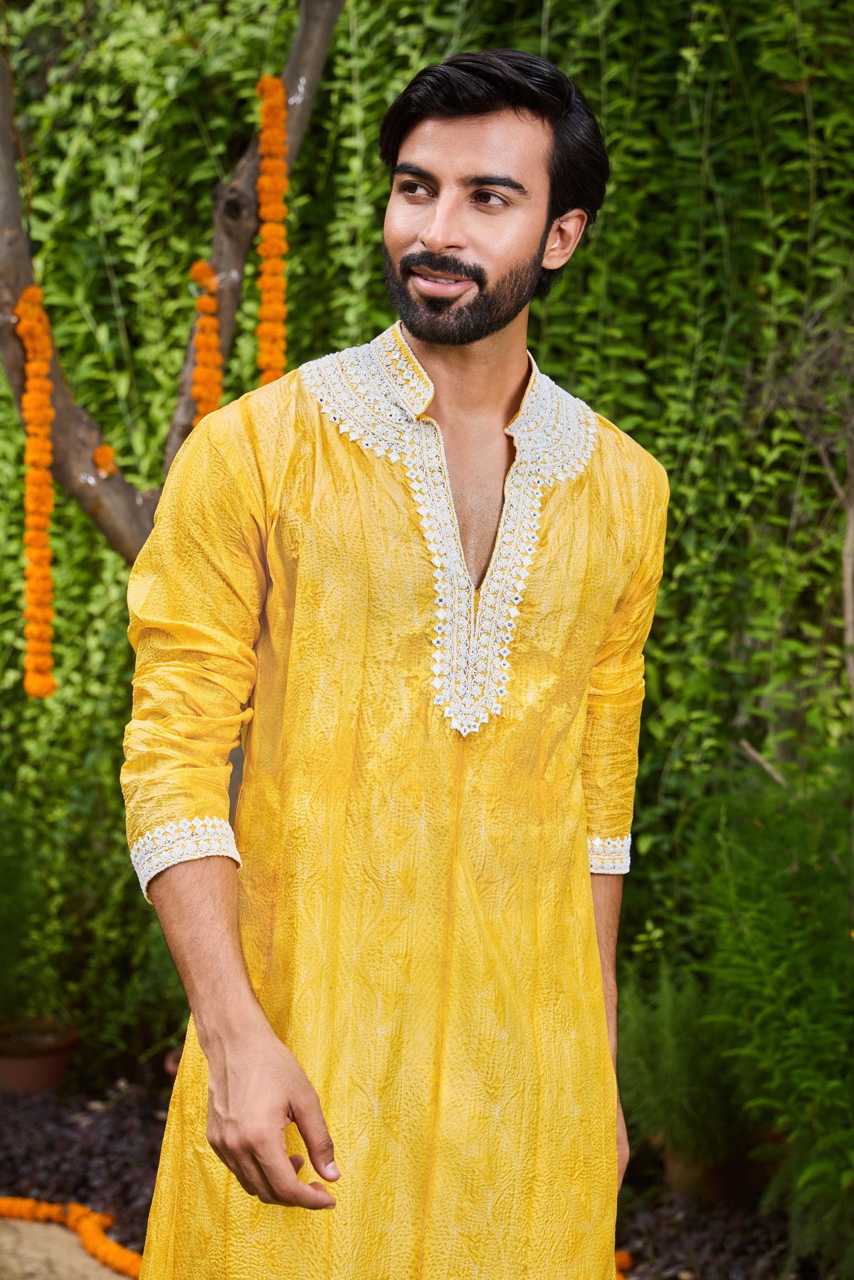 YELLOW SHIBORI SILK KURTA PATIALA SALWAR SET