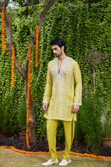 MEHENDI GREEN SHIBORI KURTA DHOTI SET