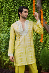 MEHENDI GREEN SHIBORI KURTA DHOTI SET