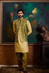 OLIVE GREEN BUNDI KURTA SET