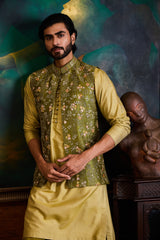 OLIVE GREEN BUNDI KURTA SET