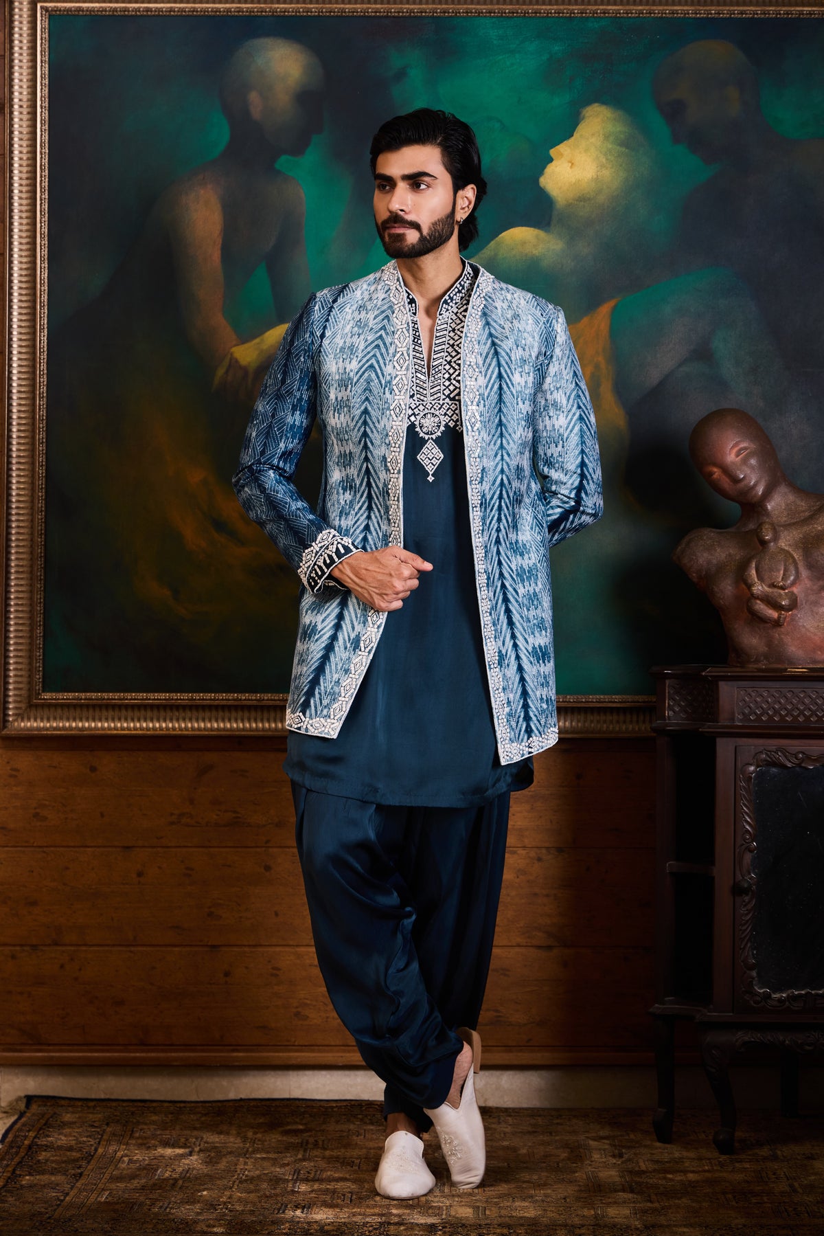 TEAL SHIBORI JACKET KURTA SALWAR SET