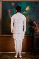 WHITE BUNDI KURTA DHOTI SET