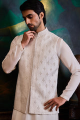 WHITE BUNDI KURTA DHOTI SET