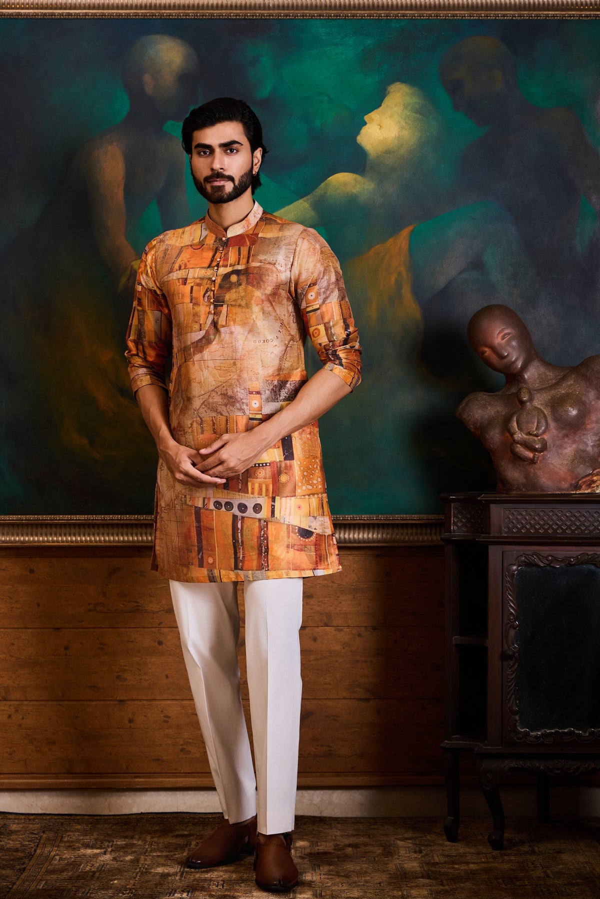 MUSTARD PRINTED KURTA CHURIDAR SET