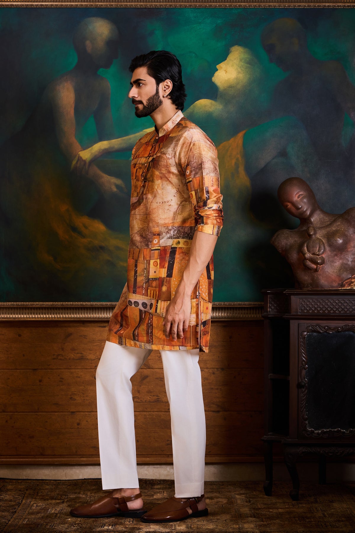 MUSTARD PRINTED KURTA CHURIDAR SET