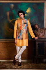 MUSTARD YELLOW PRINTED KURTA BUNDI SET