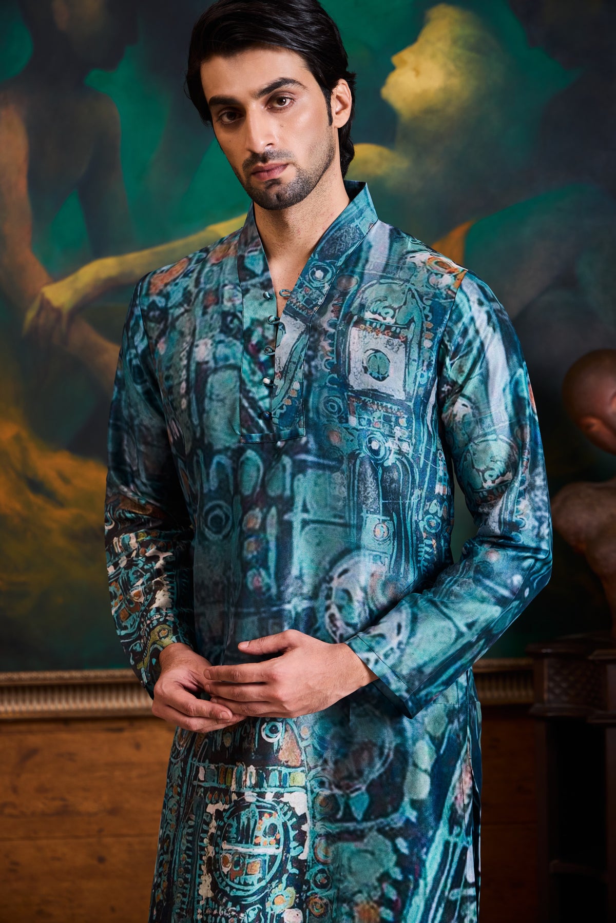 BLUE PRINTED KURTA TROUSER SET