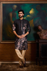 BLACK PRINTED KURTA CHURIDAR SET