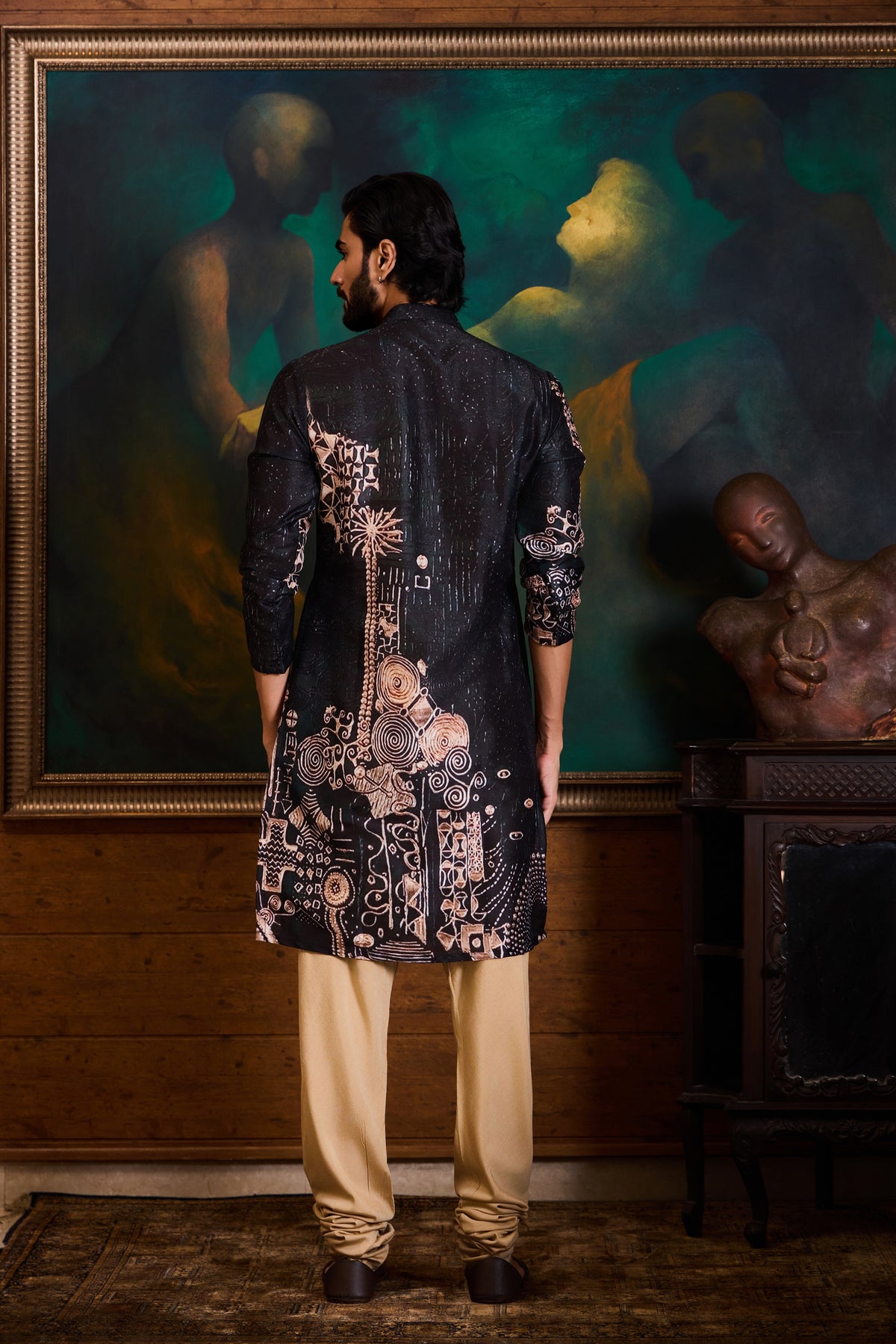 BLACK PRINTED KURTA CHURIDAR SET