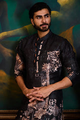 BLACK PRINTED KURTA CHURIDAR SET