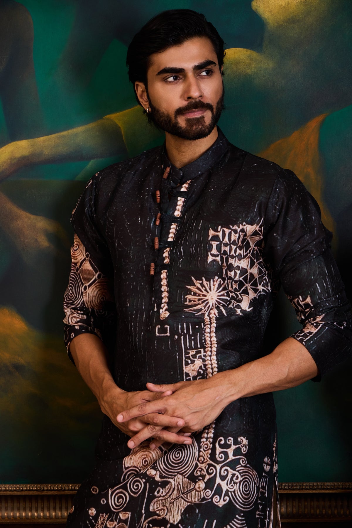 BLACK PRINTED KURTA CHURIDAR SET