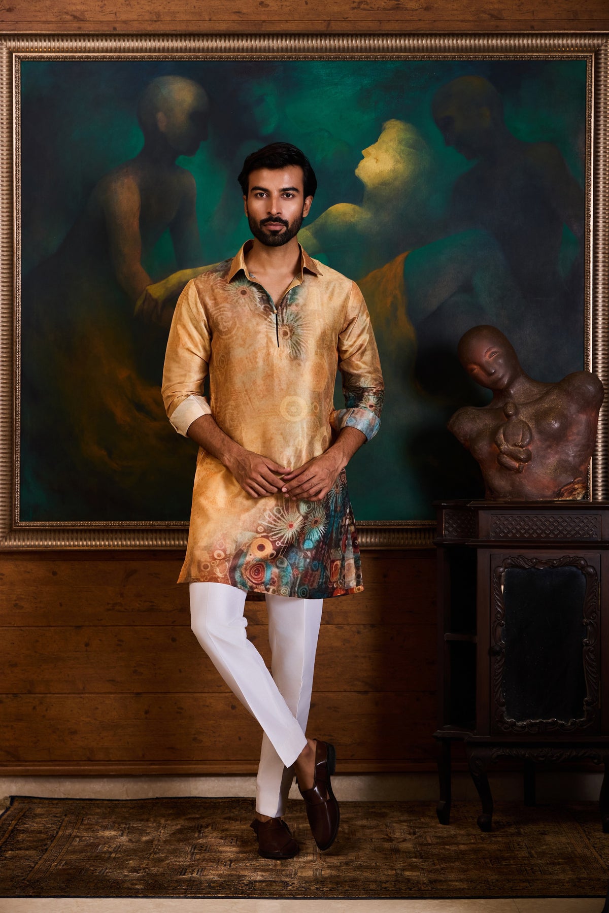 RUST PRINTED KURTA TROUSER SET