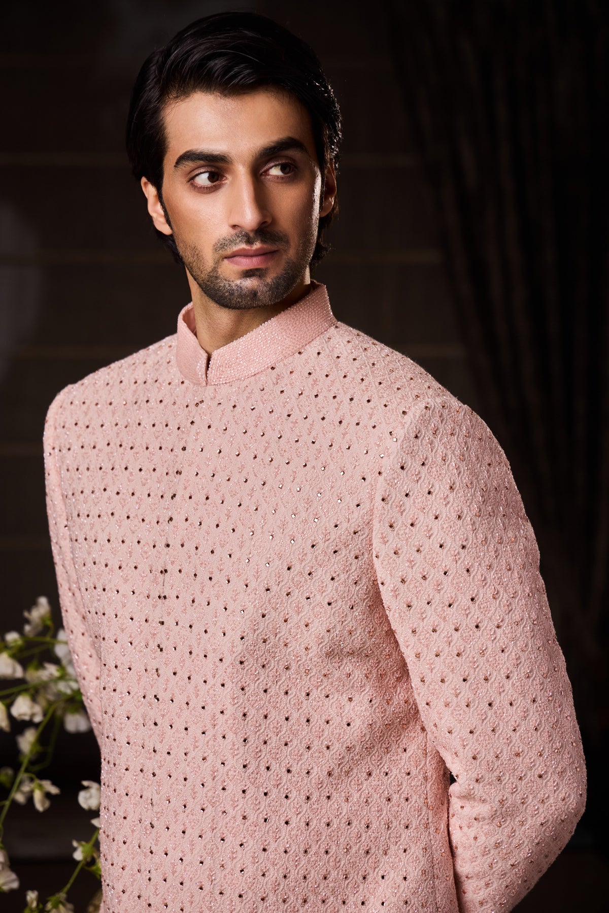 PEACH SHERWANI KURTA DHOTI SET