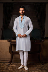 POWDER BLUE CHANDERI KURTA BEADWORK SET