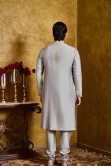 GREY GREEN COTTON SILK KURTA CHURIDAR SET
