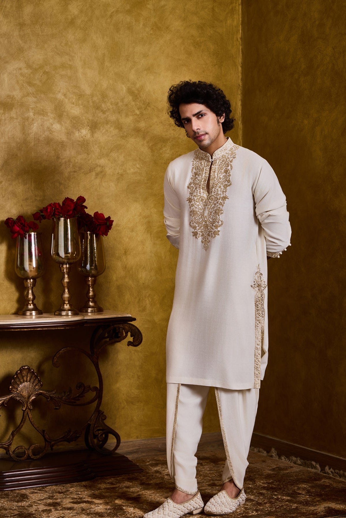 IVORY KURTA DHOTI ZARI EMBROIDERY SET