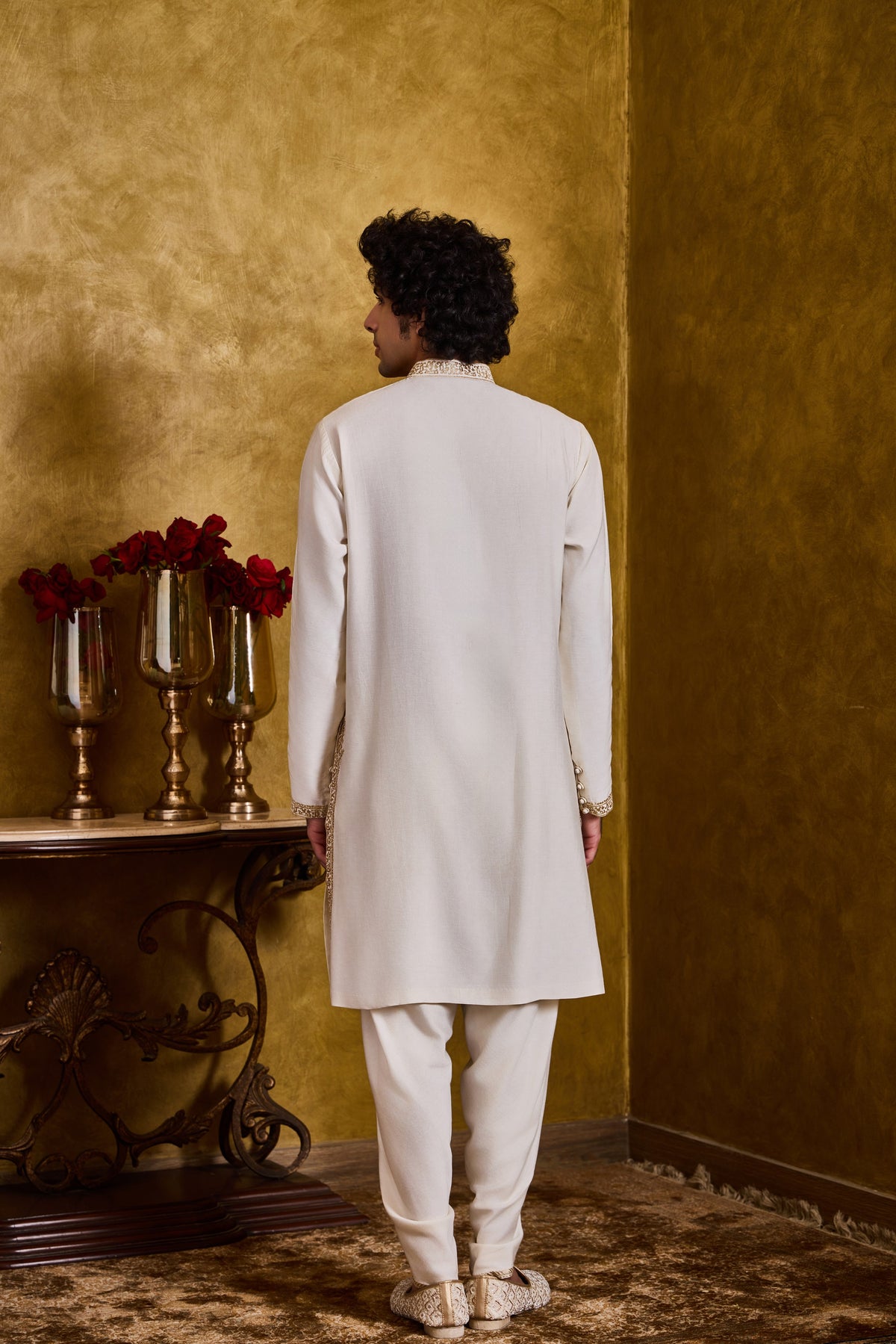 IVORY KURTA DHOTI ZARI EMBROIDERY SET