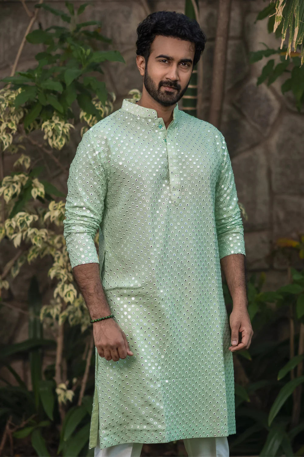 Pista Green Mirror Work Designer Kurta