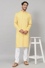Yellow solid Giza cotton yellow plain kurta