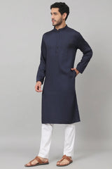 Giza cotton navy blue plain kurta
