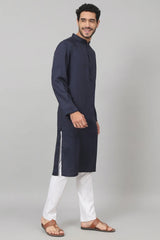Giza cotton navy blue plain kurta