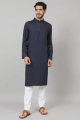 Giza cotton navy blue plain kurta