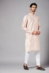 Ilaria Gold Zari Abstract Embroidered Peach Kurta