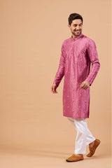 Pumetric Leaf Embroidered Purple Kurta