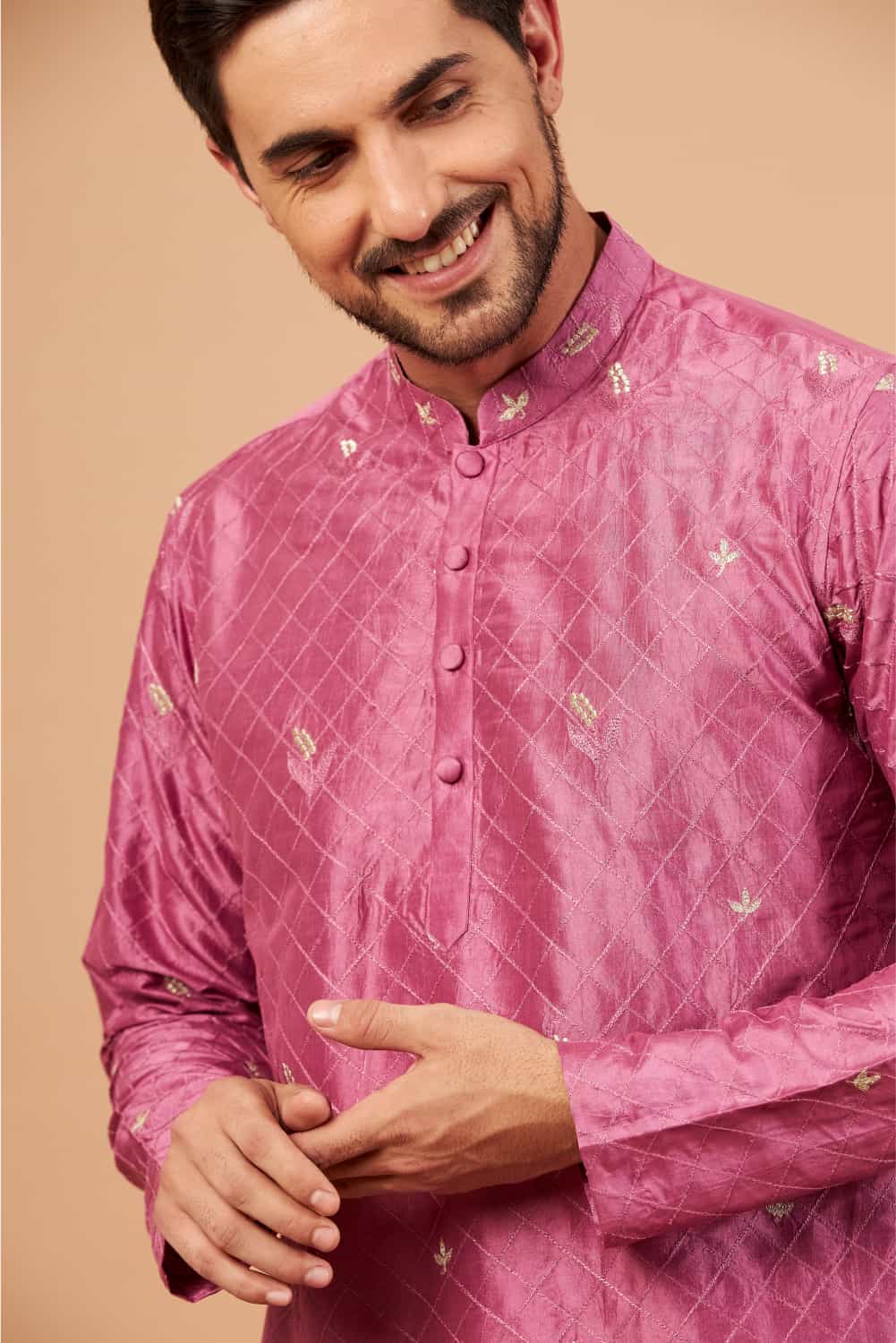 Pumetric Leaf Embroidered Purple Kurta