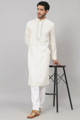 Ivoor Floral neckline embroidered cotton kurta