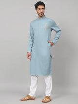 Bleu Cotton kurta with single motif embroidery