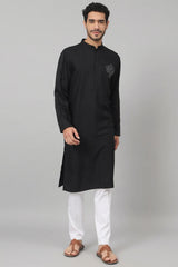 Carvao Coal motif embroidered cotton kurta
