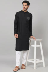 Carvao Coal motif embroidered cotton kurta