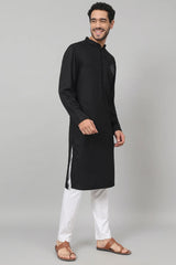 Carvao Coal motif embroidered cotton kurta