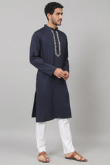 Marinho Neckline embroidered cotton kurta