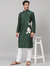 Wijze Evergreen silk kurta with patch embellishments