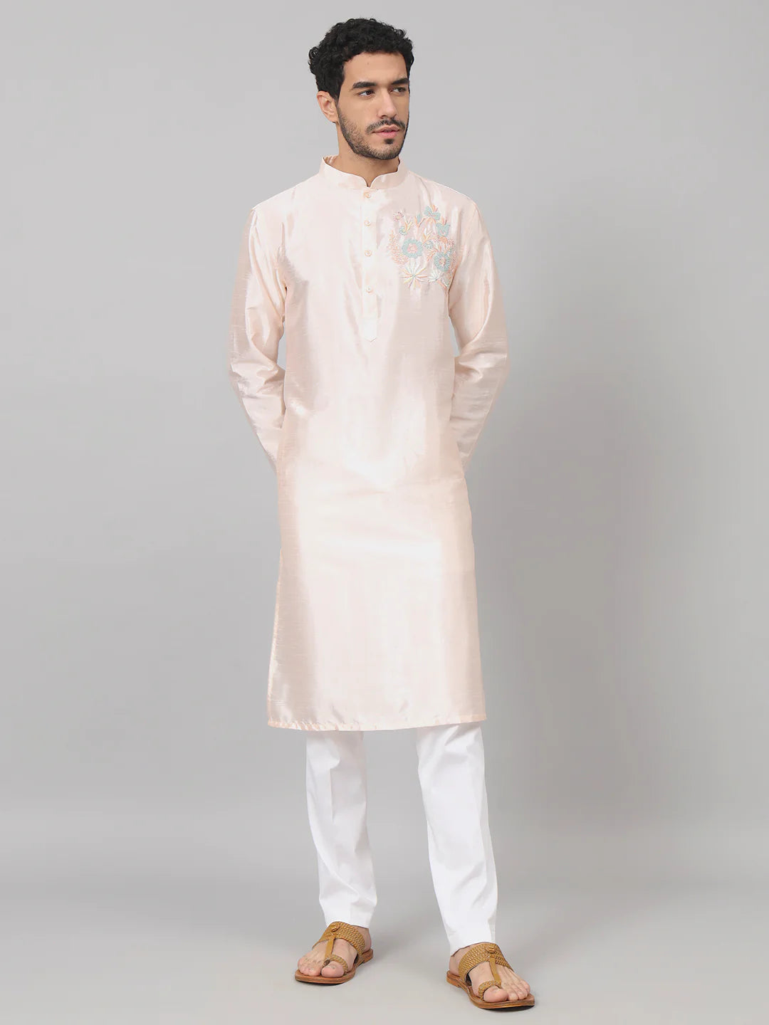 Taozi Coral Charm Traditional embroidered silk kurta