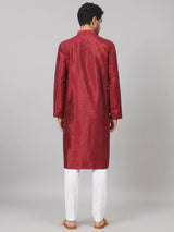 Claret Traditional neckline embroidered silk kurta