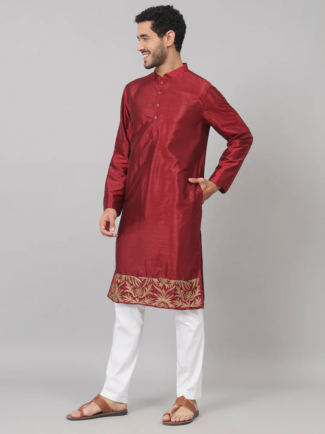 Rubyino Zari Embroidered silk kurta