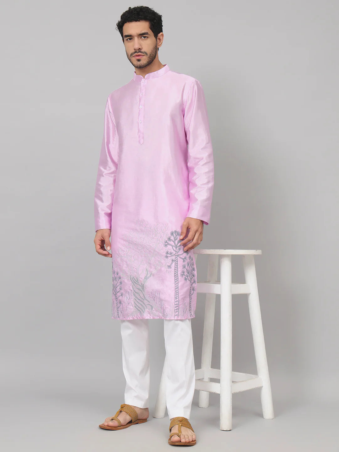 Lila Orchid embroidered silk kurta