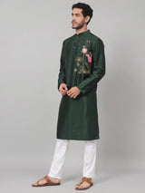Varen Dark Fern embroidered silk kurta