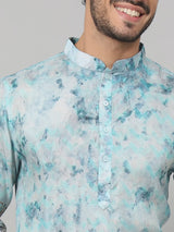 Sepia Palm Trees Print Silk Kurta
